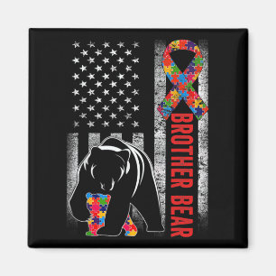 Autism Awareness Brother Bear American Flag Autism Magnet