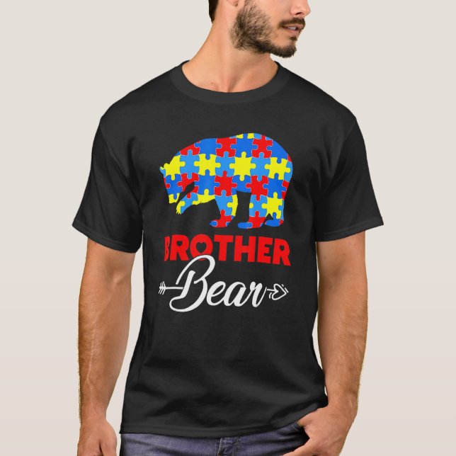 Autism Awareness Brother Bear Support Autistic Men T-Shirt (Front)