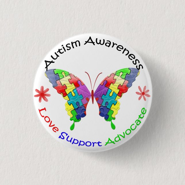 Autism Awareness Butterfly 1 Inch Round Button (Front)
