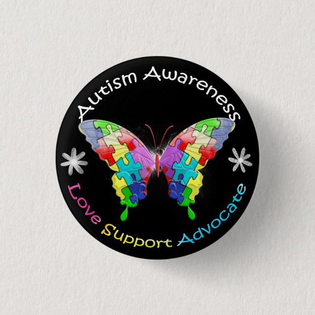Autism Awareness Butterfly 1 Inch Round Button (Front)