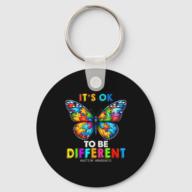 Autism Awareness Butterfly Animal Its Ok To Be Dif Keychain (Front)