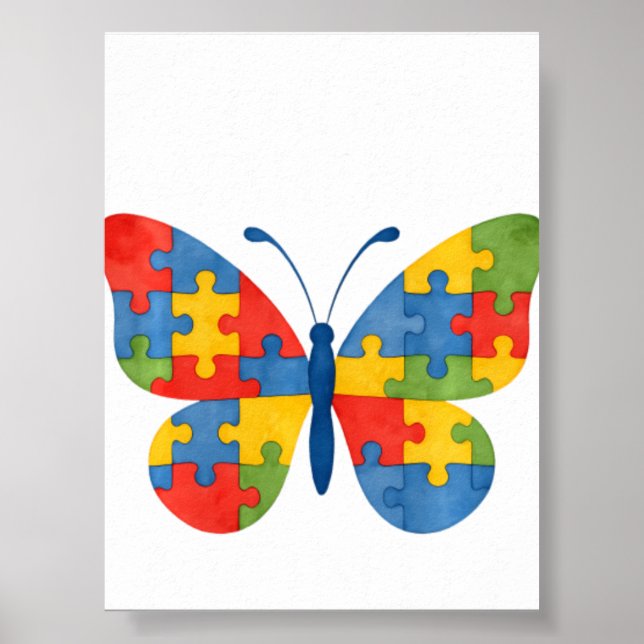 Autism Awareness Butterfly Puzzl Poster (Front)