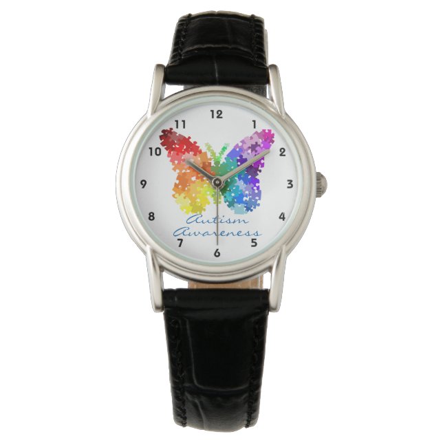 Autism Awareness Butterfly Puzzle Design Watch (Front)