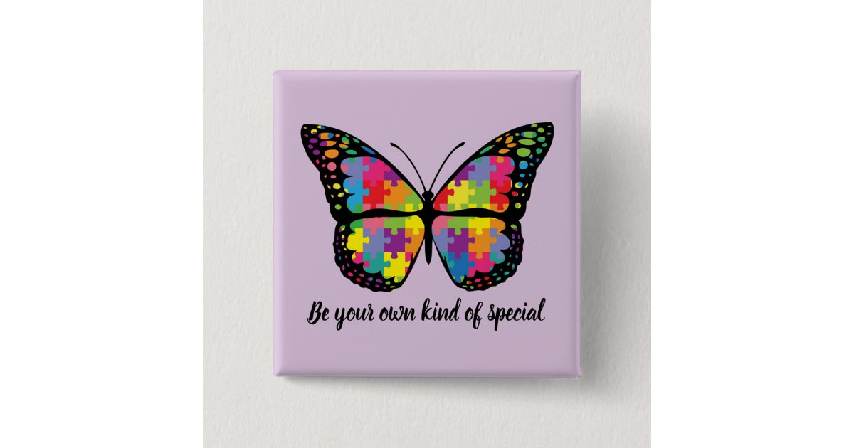 Autism Awareness Butterfly Puzzle Piece 2 Inch Square Button | Zazzle