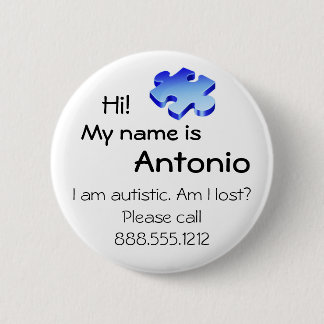 Autism Awareness Button with your name and phone