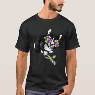 Autism Awareness Cat Sunglasses With Colour Puzzle T-Shirt