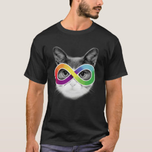 Autism Awareness Cat Wearing Infinity Symbol Glass T-Shirt