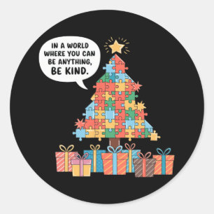 Autism Awareness Christmas Be Kind Kindness Xmas P Classic Round Sticker