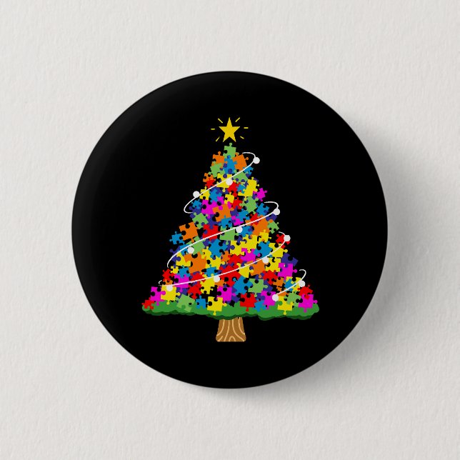 Autism Awareness Christmas Tree 2 Inch Round Button (Front)