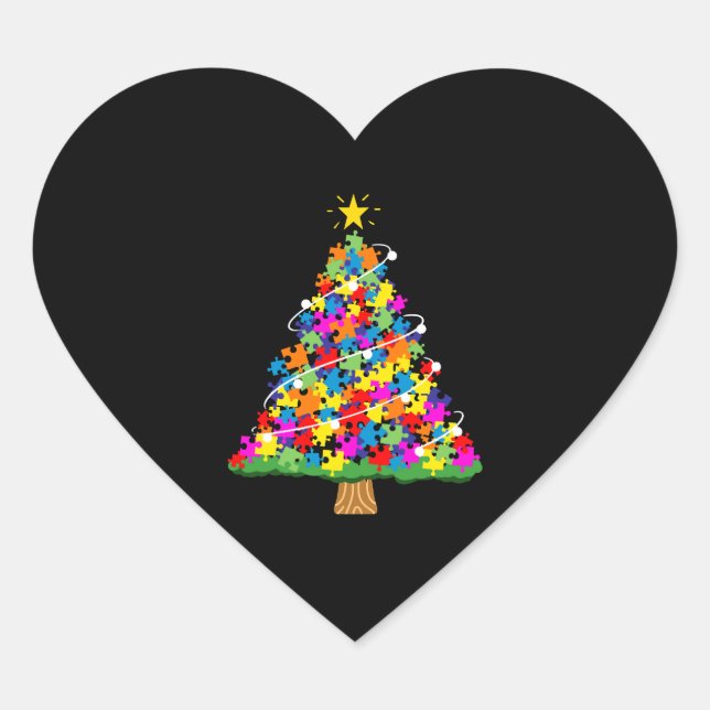 Autism Awareness Christmas Tree Heart Sticker (Front)