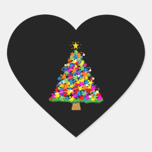 Autism Awareness Christmas Tree Heart Sticker