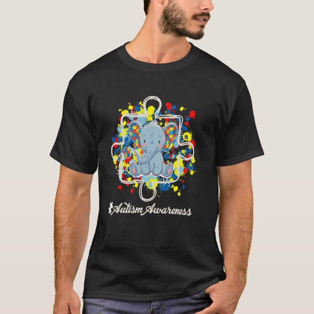 Autism Awareness Colourful Elephant Puzzle Piece M T-Shirt (Front)