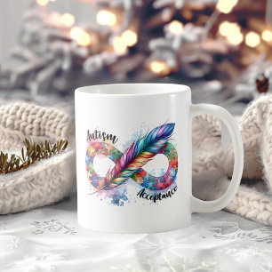 Autism Awareness Colourful Feather Infinity Symbol Coffee Mug