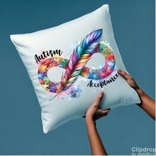 Autism Awareness Colourful Feather Infinity Symbol Throw Pillow
