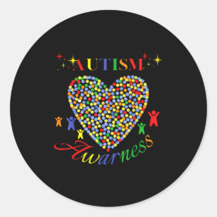 Autism awareness colourful heart graphic classic round sticker