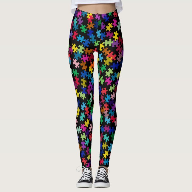 Autism Awareness Colourful Puzzle Piece Leggings (Front)
