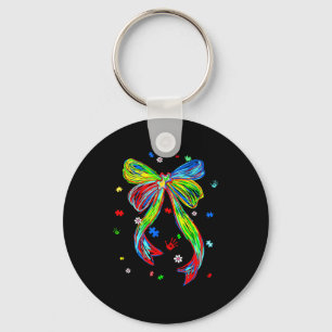 Autism awareness coquette bow puzzle bow ribbon keychain