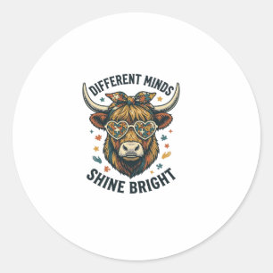 Autism Awareness Cow Vintage Engraving Support Des Classic Round Sticker