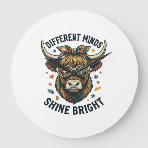 Autism Awareness Cow Vintage Engraving Support Des Large Clock