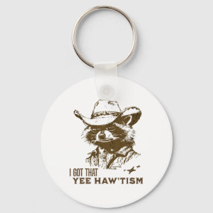 Autism Awareness Cowboy Raccoon I Got That Yee Haw Keychain