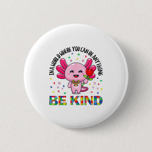 Autism Awareness Cute Be Kind Axolotl Coquette Bow 2 Inch Round Button