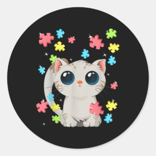 Autism Awareness Cute Cat Kitten Colour Puzzles Ba Classic Round Sticker