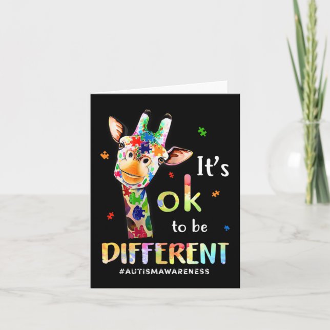 Autism Awareness Cute Giraffe Animal It's Ok To Be Card (Front)