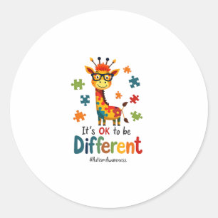 Autism Awareness Cute Giraffe Animal Its Ok To Be Classic Round Sticker