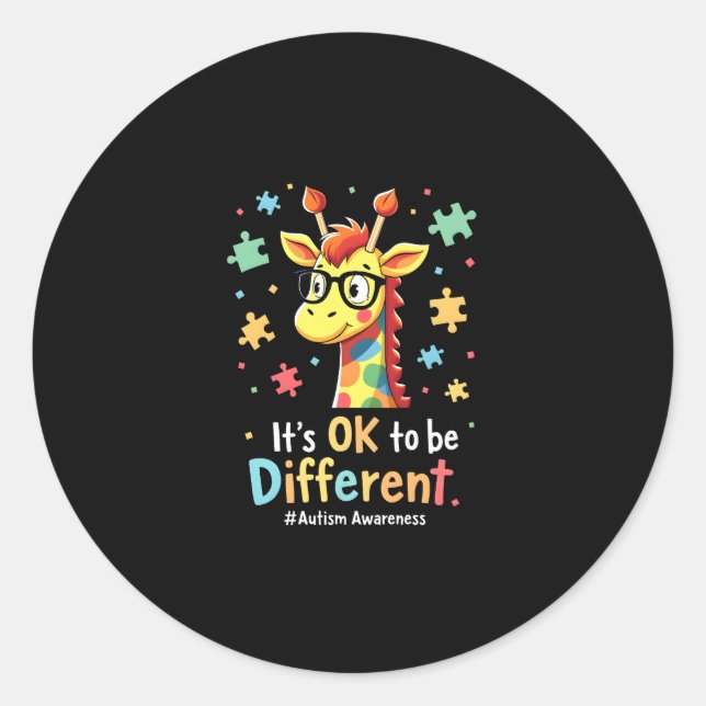 Autism Awareness Cute Giraffe Animal Its Ok To Be  Classic Round Sticker (Front)