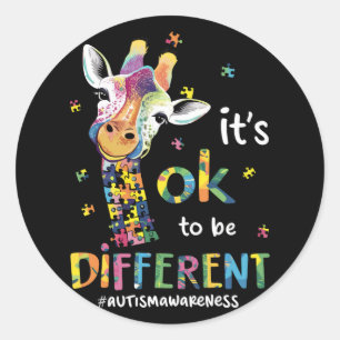 Autism Awareness Cute Giraffe Animal Its Ok To Be  Classic Round Sticker
