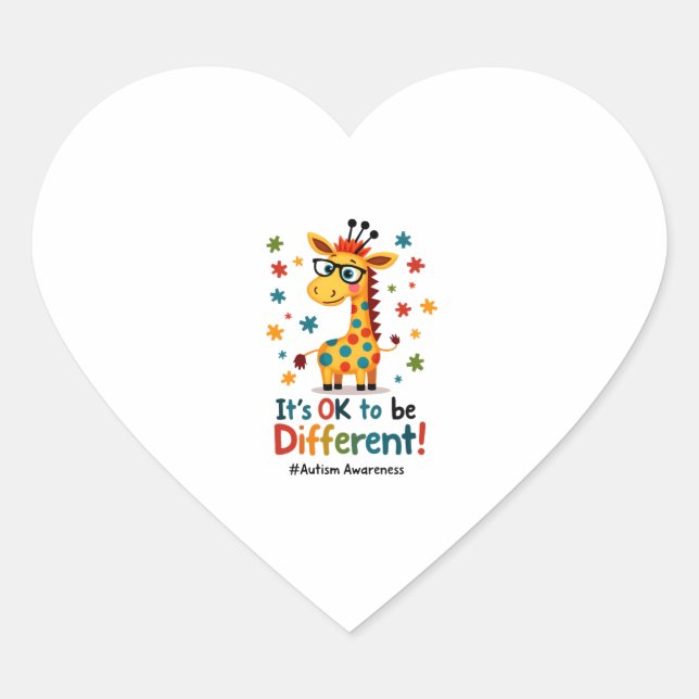 Autism Awareness Cute Giraffe Animal Its Ok To Be  Heart Sticker (Front)