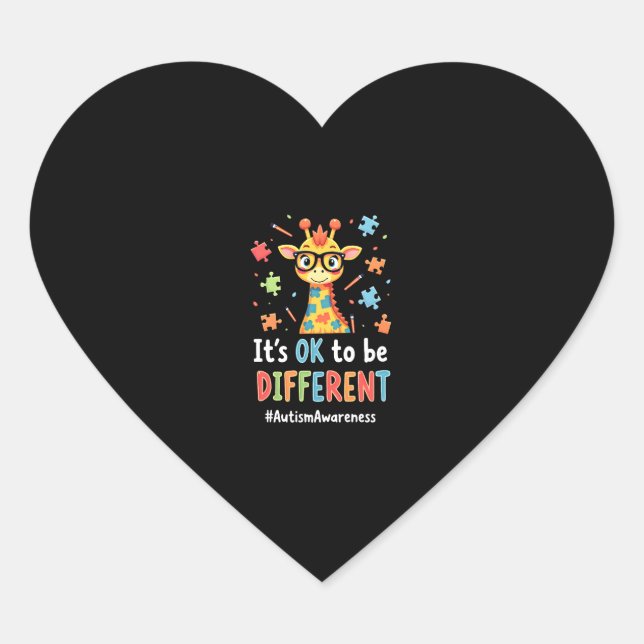 Autism Awareness Cute Giraffe Animal Its Ok To Be  Heart Sticker (Front)