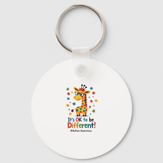 Autism Awareness Cute Giraffe Animal Its Ok To Be  Keychain (Front)
