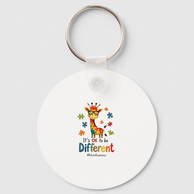 Autism Awareness Cute Giraffe Animal Its Ok To Be  Keychain (Front)