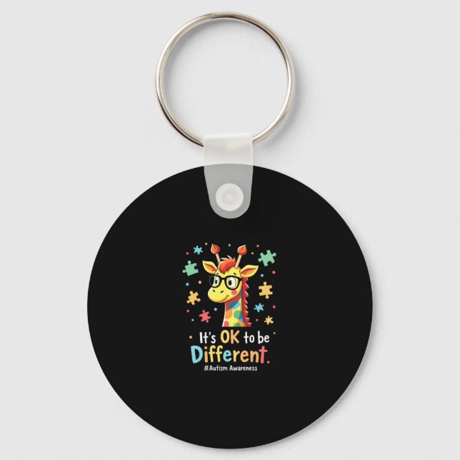 Autism Awareness Cute Giraffe Animal Its Ok To Be  Keychain (Front)