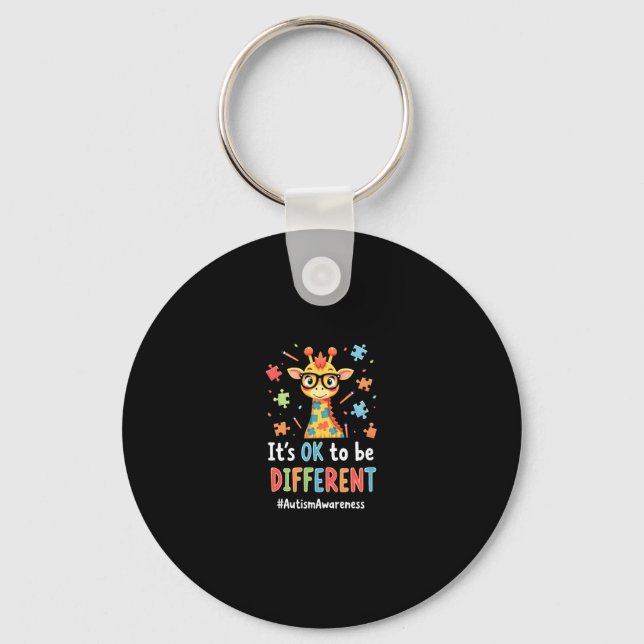 Autism Awareness Cute Giraffe Animal Its Ok To Be  Keychain (Front)