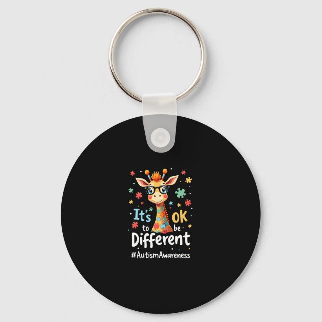 Autism Awareness Cute Giraffe Animal Its Ok To Be  Keychain (Front)