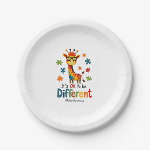 Autism Awareness Cute Giraffe Animal Its Ok To Be Paper Plate