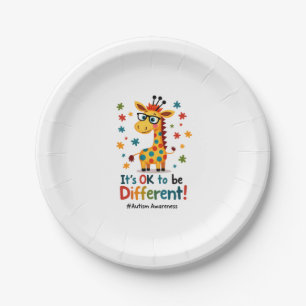Autism Awareness Cute Giraffe Animal Its Ok To Be Paper Plate