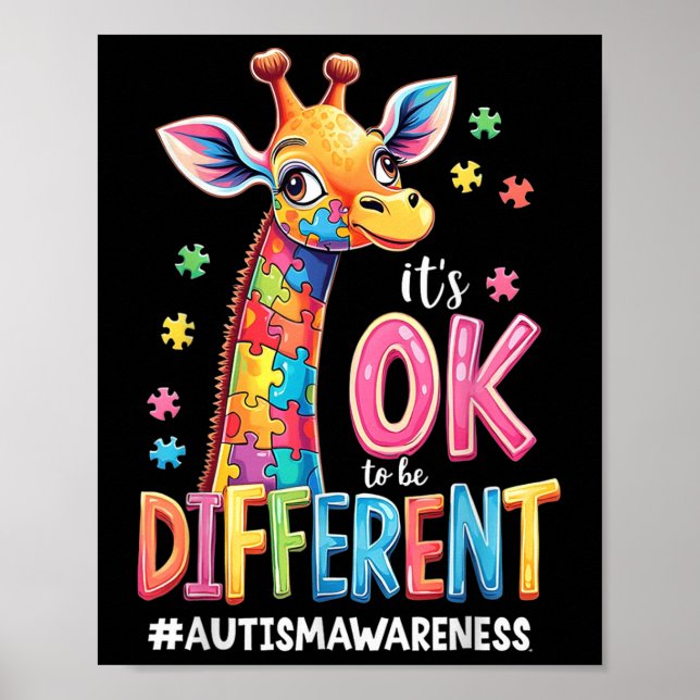 Autism Awareness Cute Giraffe Animal Its Ok To Be  Poster
