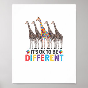 Autism Awareness Cute Giraffe Animal It's Ok To Be Poster
