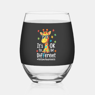 Autism Awareness Cute Giraffe Animal Its Ok To Be  Stemless Wine Glass