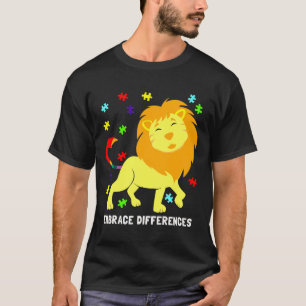 Autism Awareness Cute Lion Puzzle Pieces Rainbow T T-Shirt