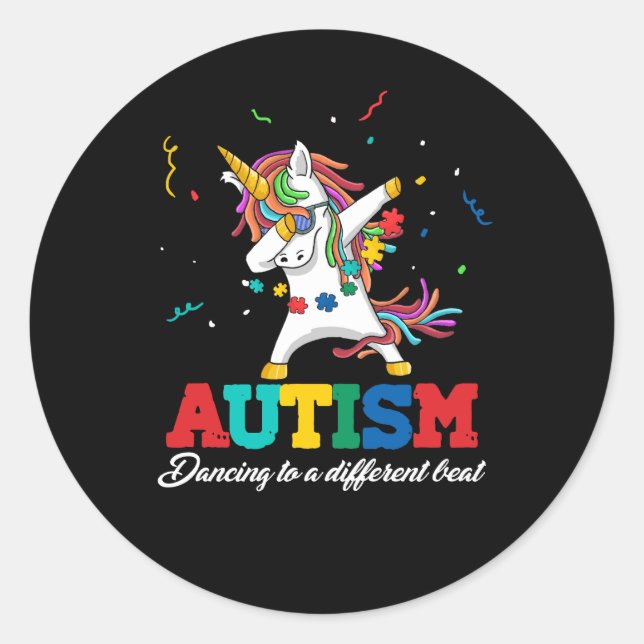 Autism Awareness Dabbing Unicorn Dancing Puzzle Pi Classic Round Sticker (Front)