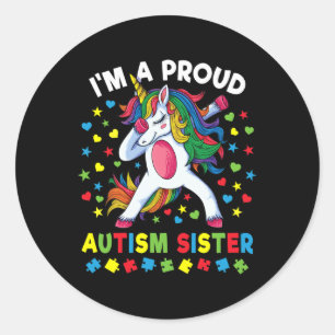 Autism Awareness Dabbing Unicorn Girl Proud Autism Classic Round Sticker