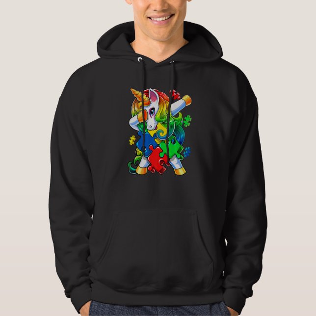 Autism Awareness Dabbing Unicorn Puzzle Piece For  Hoodie (Front)