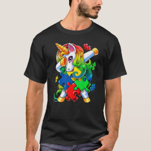 Autism Awareness Dabbing Unicorn Puzzle Piece For T-Shirt