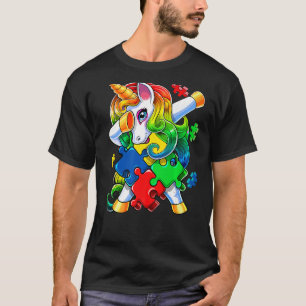 Autism Awareness Dabbing Unicorn Puzzle Piece For  T-Shirt
