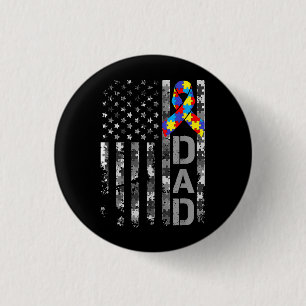 Autism Awareness Dad USA Flag Fathers day 1 Inch Round Button