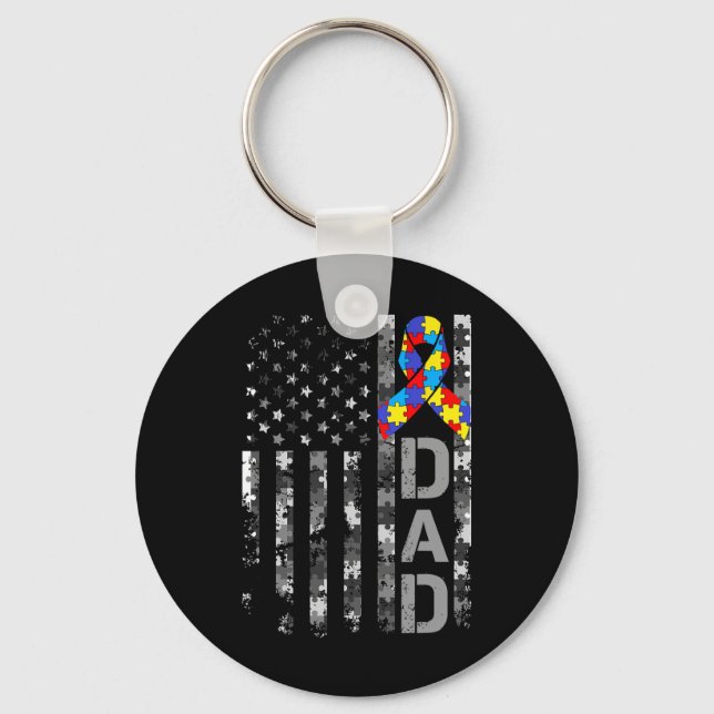 Autism Awareness Dad Usa Flag Fathers Day 1  Keychain (Front)